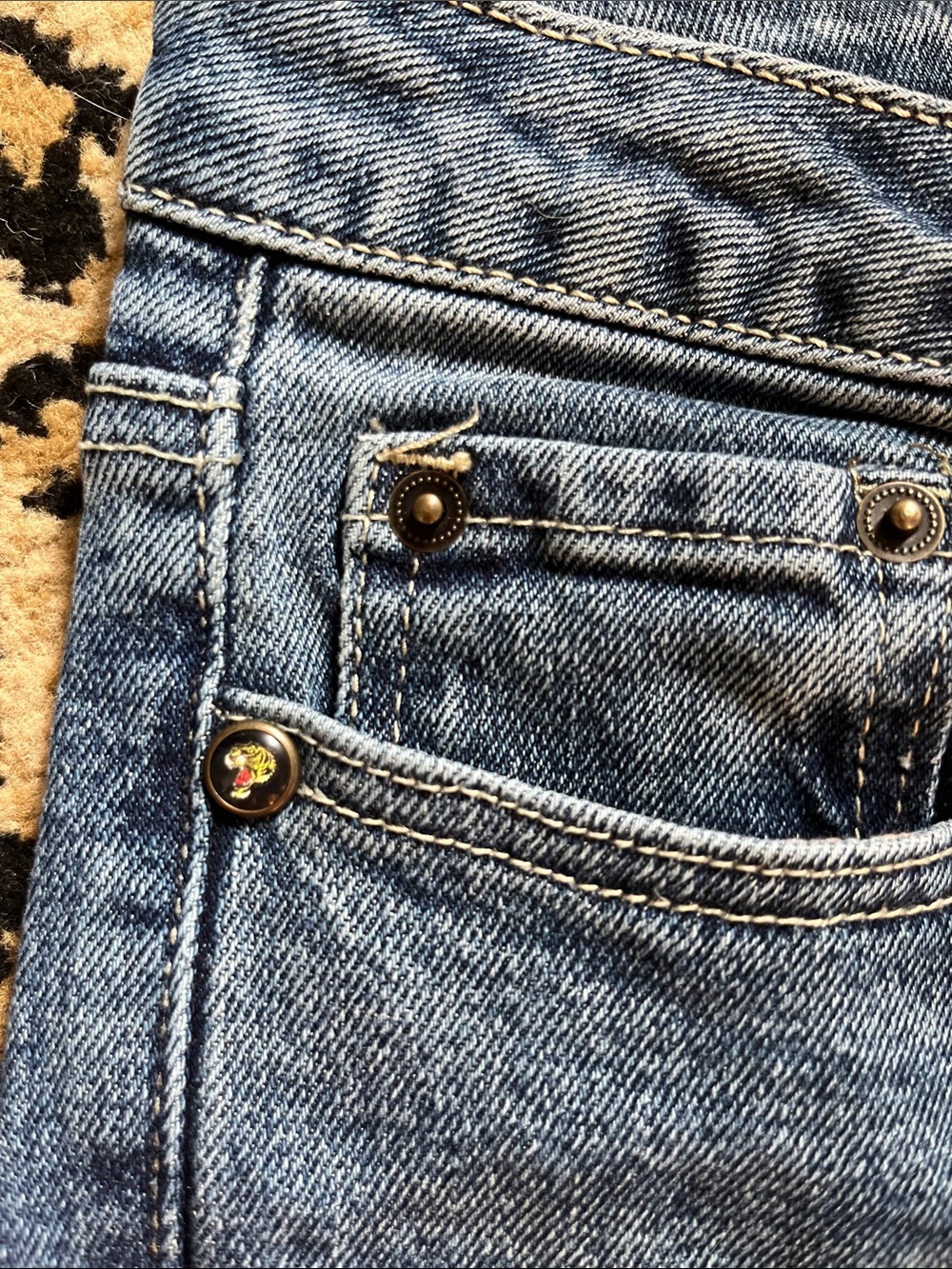 Ed Hardy Blue Denim Flare Jeans with Red Logo & Embroidered Dragon - Picture 7 of 11